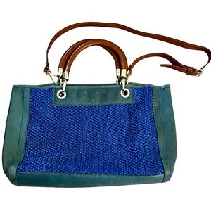 STRENESSE Blue Woven Mesh Leather Trim Tote Bag